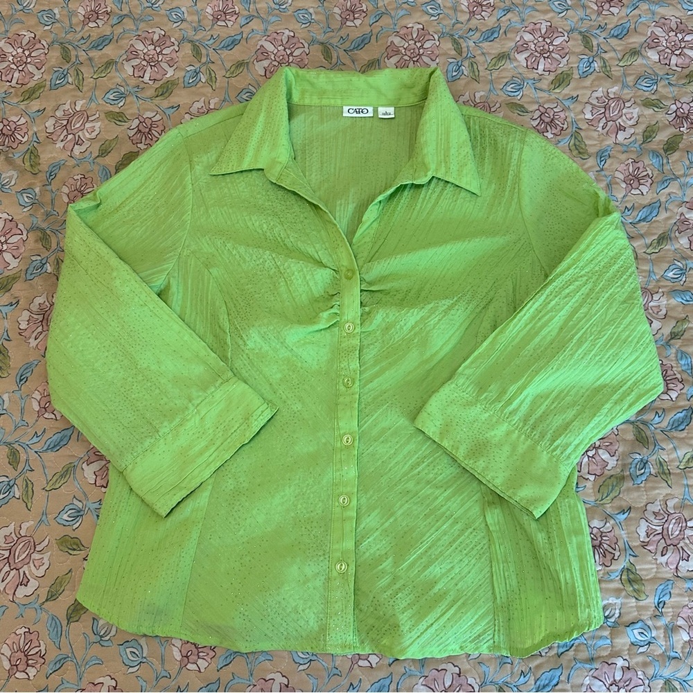 Cato Green Shimmery Button-Down Women’s Blouse